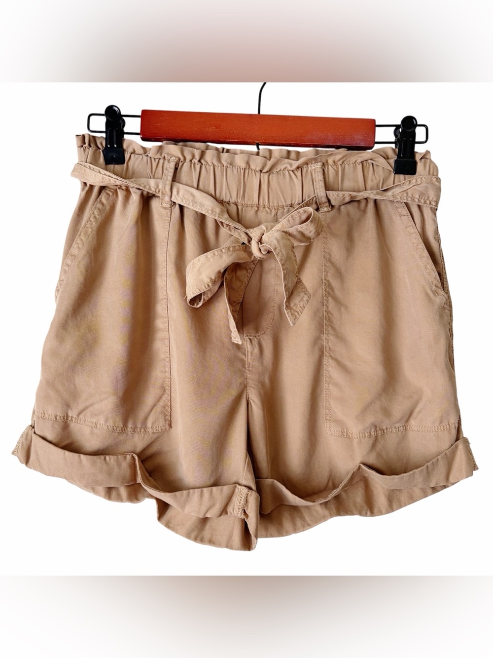 Aerie | Paperbag Waist Utility Shorts Tie Belt Safari Pockets Khaki Tan XS